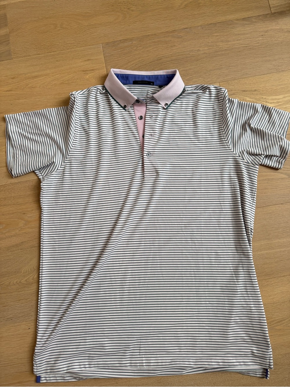 Greyson Men’s Striped Polo with Light Pink Collar - like NEW - fresh golf shirt